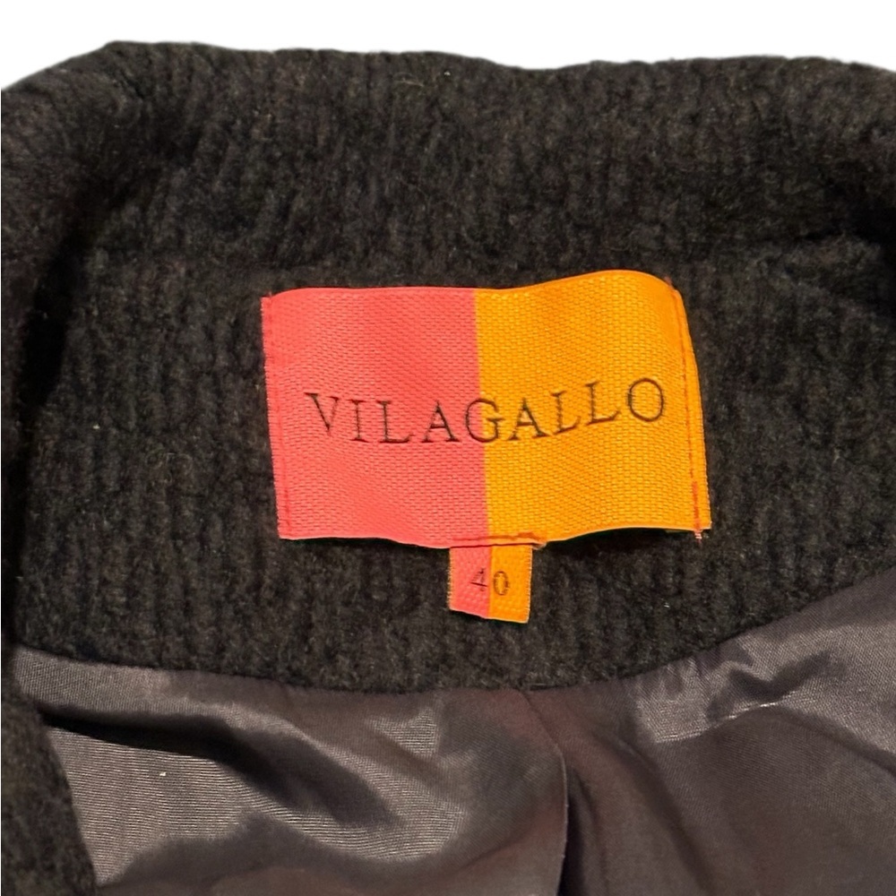 Vilagallo Black Wool Coat with Signature Red-Orange Label, - Picture 9 of 14